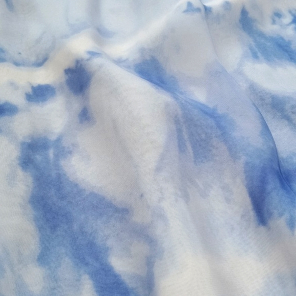 Kenar Women's Sky Blue White Tie Dye 3/4 Balloon Sleeve Semi Sheer Blouse M - Picture 5 of 9